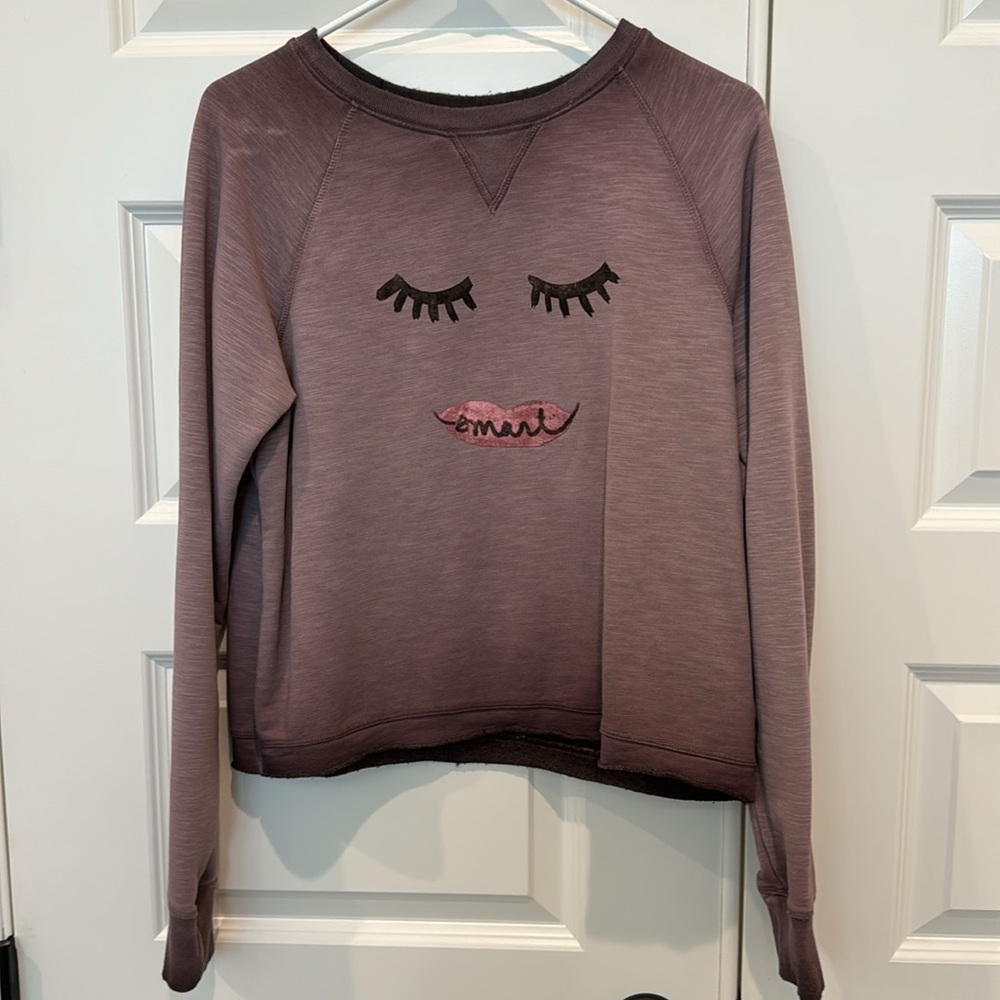 Anthropologie Saturday Sunday Smart Mouth Cropped Sweatshirt Size Small - Picture 2 of 16